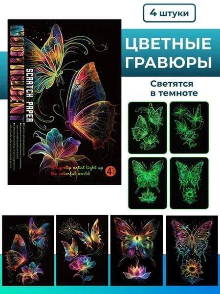 Светящаяся в темноте гравюра в технике скретч-арт подарок на день рождения.