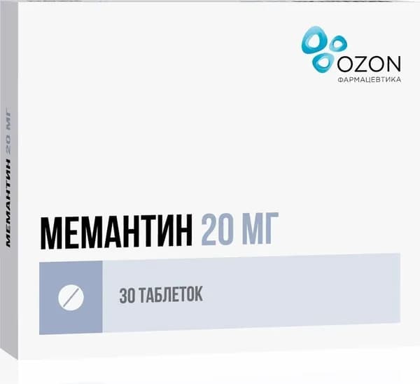 Мемантин, таблетки покрытые пленочной оболочкой 20 мг, 30 шт.