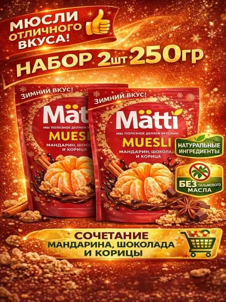 Мюсли запеченные с Мандарином, шоколадом и корицей Matti 2шт по 250г
