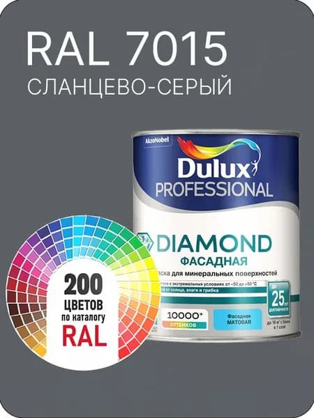 Краска для минеральных и деревянных фасадов Dulux Diamond цвет сланцево-серый Ral 7015 0.8 л.