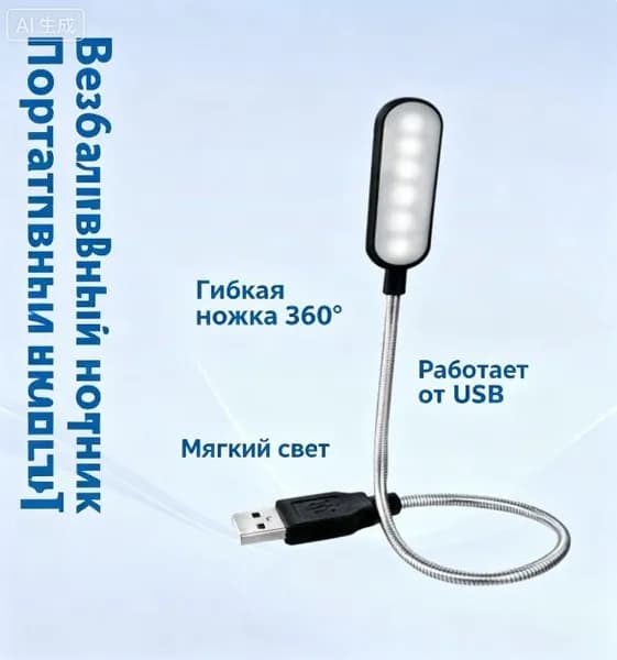 Портативный USB-ноутбук со светодиодной подсветкой, мини-книга, настольная лампа для чтения, гибкая USB-лампа с 6