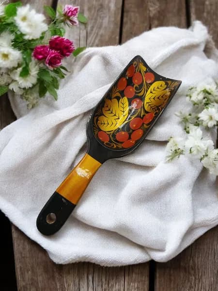 Винтажный деревянный совок с росписью хохлома, СССР. арт.мс1161
