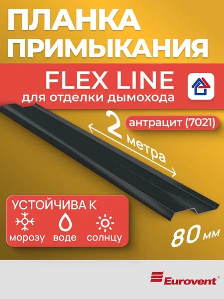 Планка примыкания Flex Line 80 мм х 2 м антрацит (7021) для дымохода, алюминий EUROVENT / Евровент Флекс Лайн