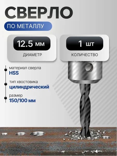 Сверло по металлу 12.5 мм, HSS, 1 шт.