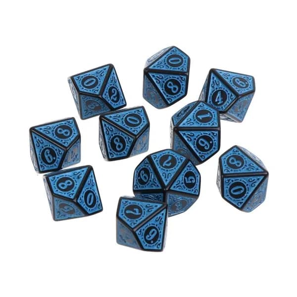 Акриловые десятигранные игральные кости (D10), 10 шт., Синий