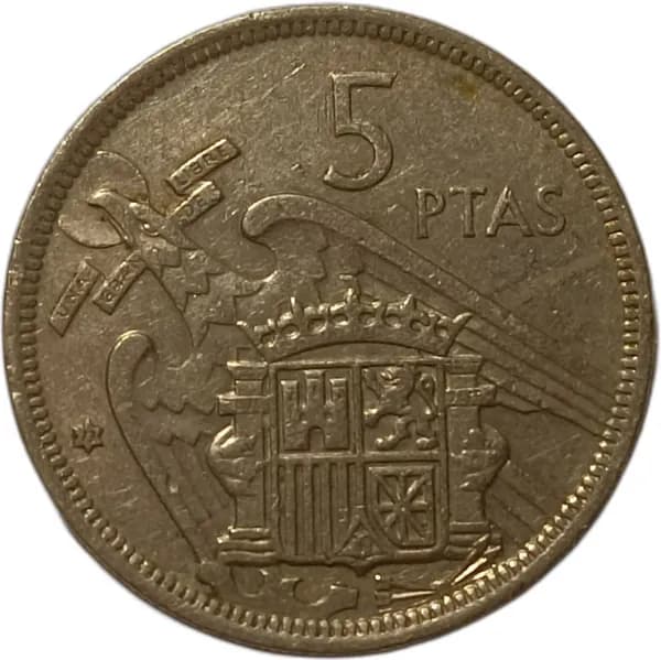 Монета Испания 5 песет 1957