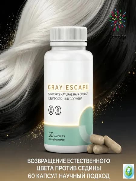 GRAY ESCAPE капсулы от седины 60 шт, поддержка естественного цвета волос, рост волос, L-тирозин, каталаза, цинк CO5621-3.28-wxy-14