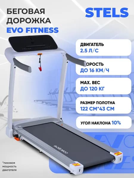 Беговая дорожка EVO FITNESS Stels white, электрическая, угол наклона, белая. Товар уцененный