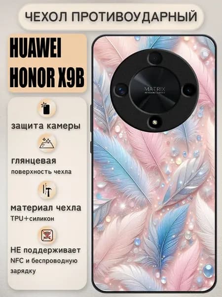 Чехол на huawei honor x9b с принтом перья
