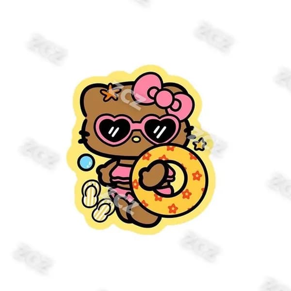 Наклейка-освежитель для туалета среднего размера с рисунком Hello Kitty в пляжном стиле