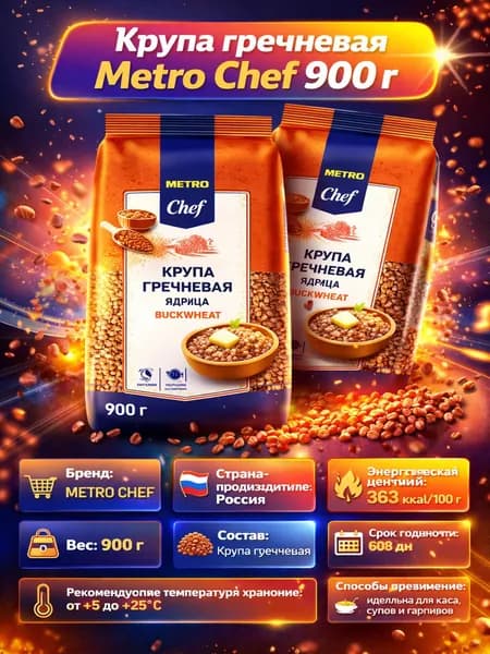 Крупа гречневая Metro Chef 900 г x 2 упаковки