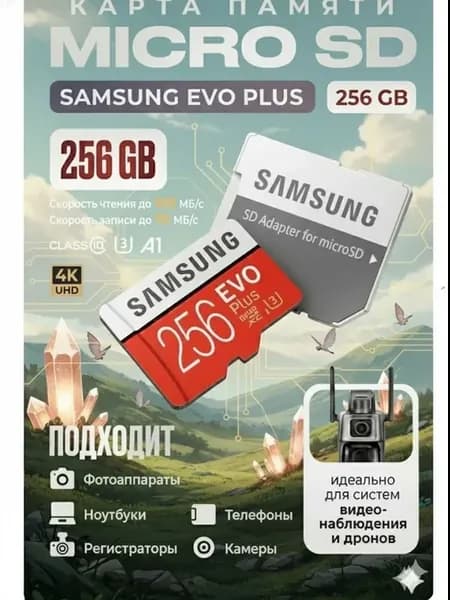Карта памяти Microsd Class 10 Evo Plus 256 gb