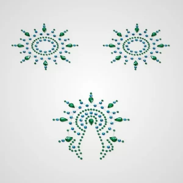MYSTIM Breast & Pubic Jewelry Набор стикеров Breast & Pubic Jewelry зеленые и синие кристаллы 3 шт