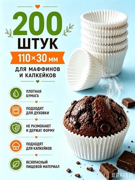 Форма для выпечки 1.1 см x 1.1 см 200 шт бумага прямоугольная белый