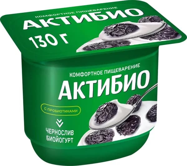 Биойогурт АКТИБИО Чернослив 2,9%, без змж, 130г - 10 шт.