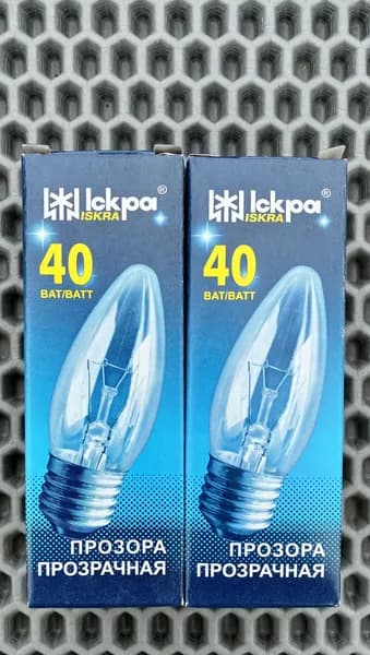 Лампа Накаливания, Декоративная Свеча Прозрачная, 40 Watt, E27, 230V,Комплект 2 штуки