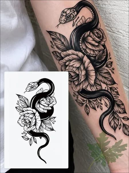 Tattoo'шки Временная тату "Змея и цветы" 12*21см