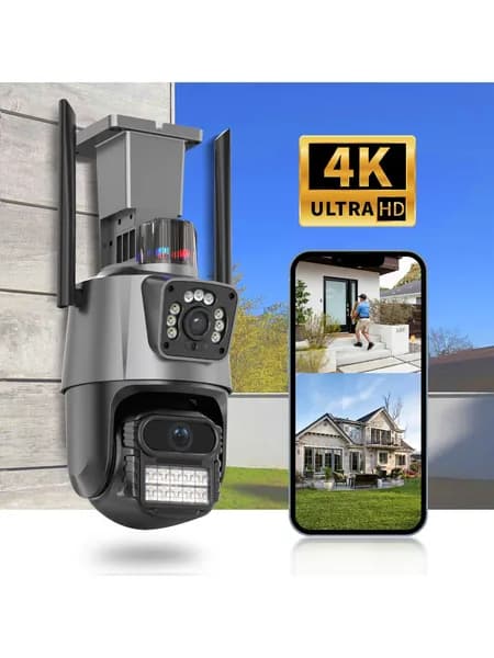 Уличная Wi-Fi камера видеонаблюдения 8 Мп Full HD 4K Камера двойная 8мп два объектива, черная
