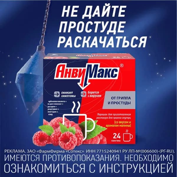АнвиМакс, порошок (малина), пакетики 5 г, 24 шт.