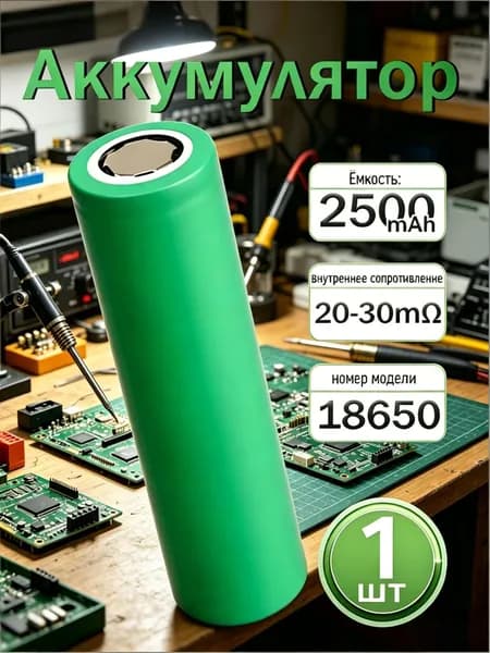 Аккумулятор 18650 INR18650 25R 2500 мАч Li-ion 3,7 В 20-30мом высокотоковый 1 ШТ