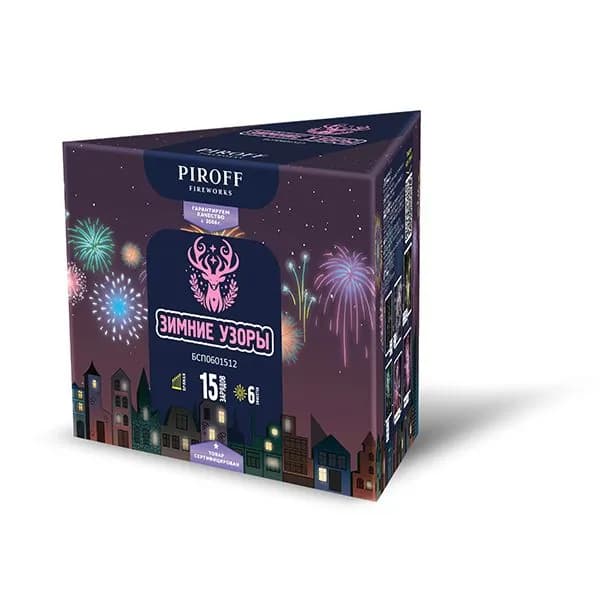 PIROFF Fireworks Салют 1,25", 40 с, зарядов 15, эффектов 10, высота подъема 40 м, 1 шт