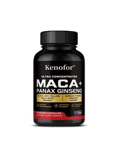 Мака + Женьшень Panax 11400 мг, 60/120 капсул - Красная, желтая, черная мака. Добавки для повышения работоспособности, выносливости и концентрации внимания*.