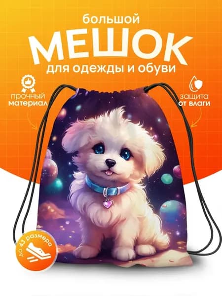 Мешок для обуви для девочки в школу для сменки собака