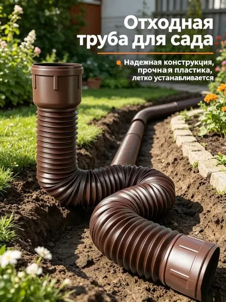 Гибкий гофрированный удлинитель водостока 90/110 мм, разборный шланг до 1.5 м с поворотными фитингами, универсальная дренажная труба