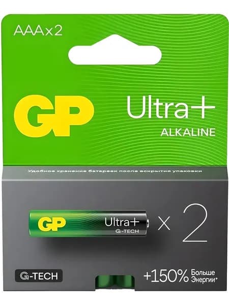Батарейки мизинчиковые LR03 AAA GP Ultra Plus G-TECH Alkaline 1.5V - 2 шт.