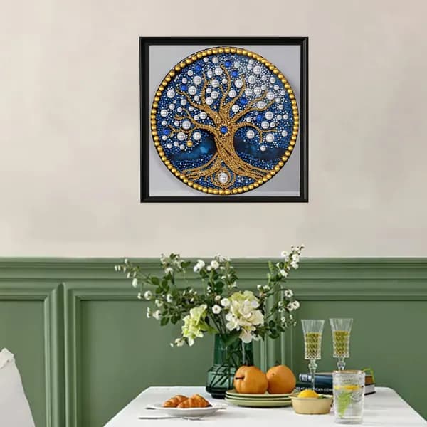 Частичная алмазная картина Blue Tree Синее древо жизни 30 30 см из смолы с ринами