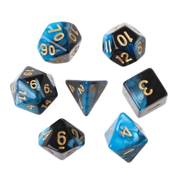 7шт Набор акриловых полиэдральных кубиков D4-D20 для TRPG, Черный синий