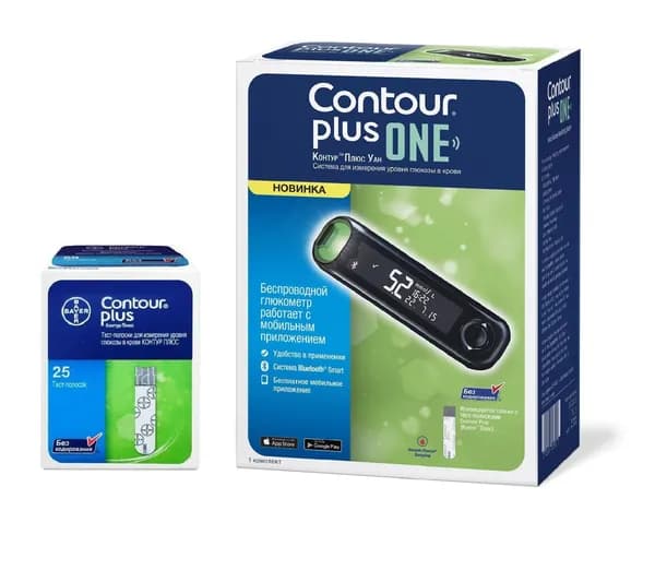 Глюкометр "Контур ПЛЮС УАН" (Contour Plus One)+ 25 тест-полосок