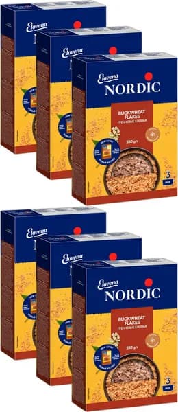 Хлопья Nordic гречневые, комплект: 6 упаковок по 550 г