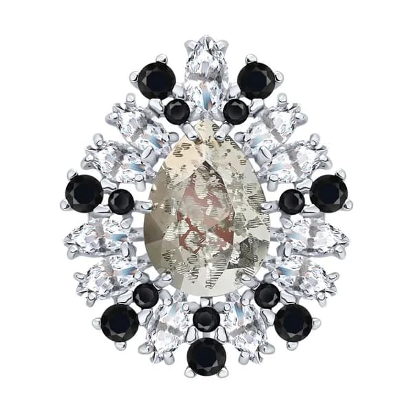 Diamant, Брошь из серебра с кристаллом и фианитами, 94-140-00524-1, декоративные, 925 проба