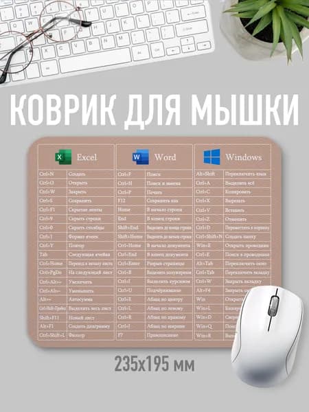 Коврик для мыши горячие клавиши Windows Excel Word