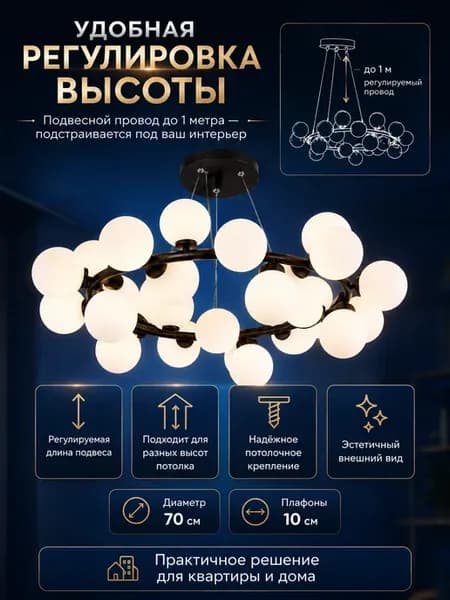 Люстра потолочная светодиодная для гостиной на потолок 180W