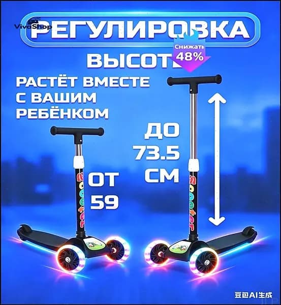 Самокат трехколесный, черный