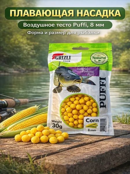Воздушное тесто для рыбалки Puffi кукуруза, плавающая насадка 8 мм, 30 г