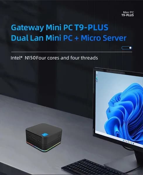 Мини-ПК T9 PLUS Twin Lake N150 (Intel N150, RAM 16 ГБ, SSD 256 ГБ, HDD 256 ГБ, Intel Graphics, Windows 11 Pro), черный