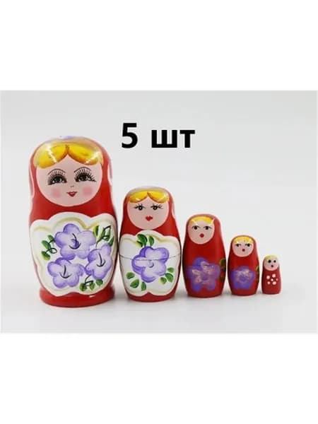 Ажна Матрешка деревянная авторская маленькая Синяя роза 5 мест 10,5 см сувенир