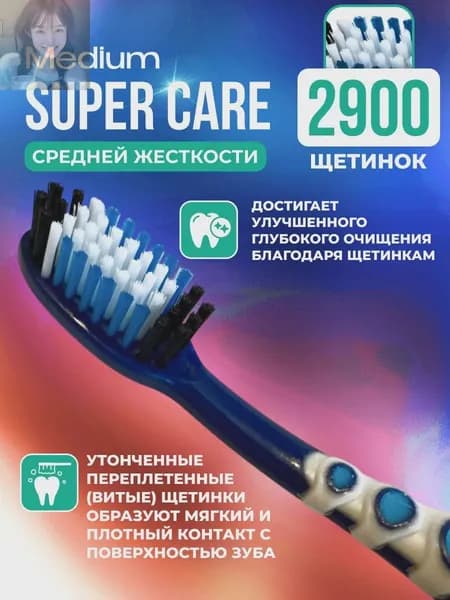 Улучшенная зубная щетка NONA синяя, средней жесткости.