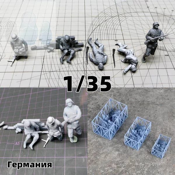 3Dпечать, фигурки солдат из смолы, немецкие модельнаборы, масштаб 135, неокрашенные, требуют самостоятельной сборки