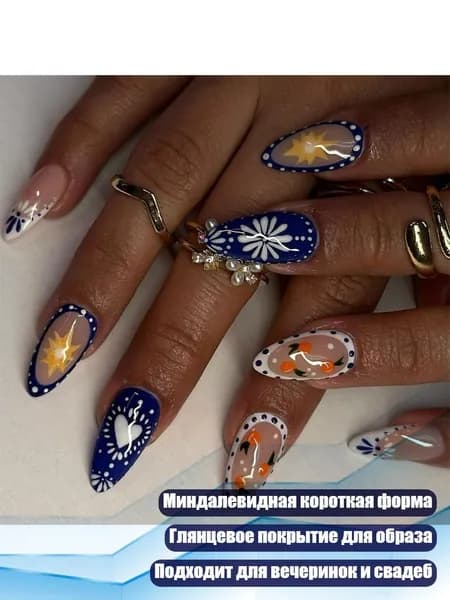 24 шт. миндалевидные накладные ногти с французским кончиком и цветами