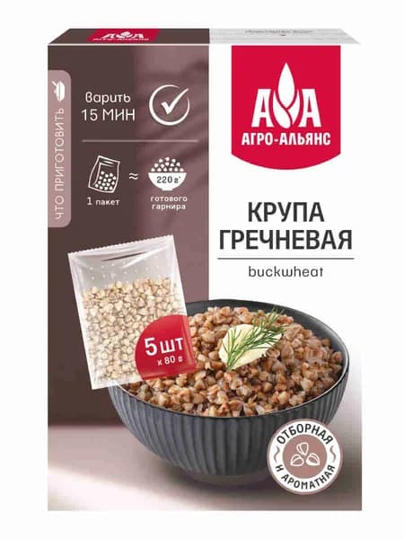 Гречневая крупа Агро-Альянс в варочных пакетах (5 шт по 80 г) 400 г