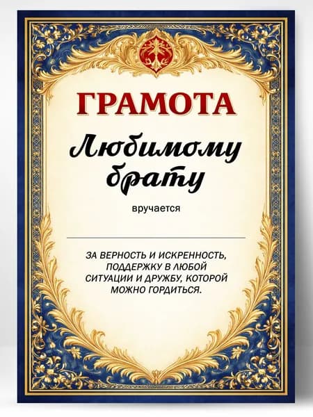 Грамота диплом в подарок - Любимому брату