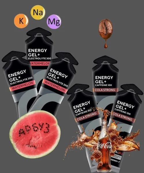 Энергетические гели для бега и марафона Gel4u, 6 шт (3 с электролитами + 3 с кофеином)