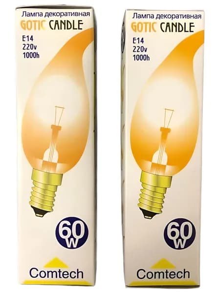 Лампа Comtech E14 60W свеча золотая на ветру 2 шт