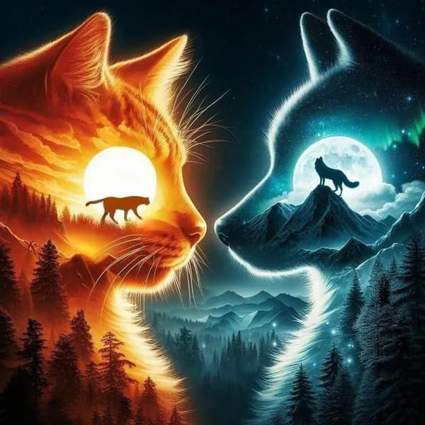 Полный набор алмазной вышивки Волк и кот , 40 40 см, 5D, стразы + холст