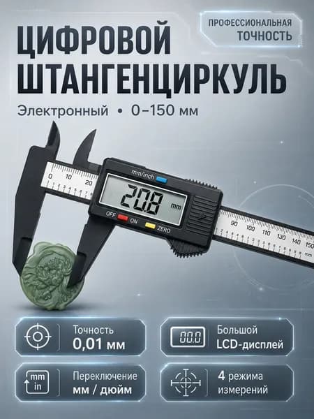 Штангенциркуль электронный цифровой глубиномер 0-150 мм / черный
