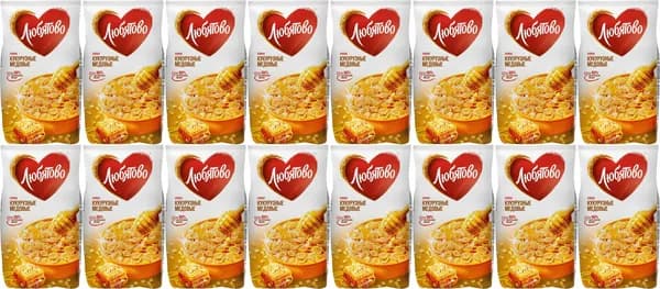 Хлопья Любятово кукурузные медовые, комплект: 16 упаковок по 250 г